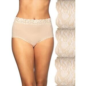 Vanity Fair Women's Flattering Lace Panties: Superior Stretch, 3 Pack-Neutral, 7